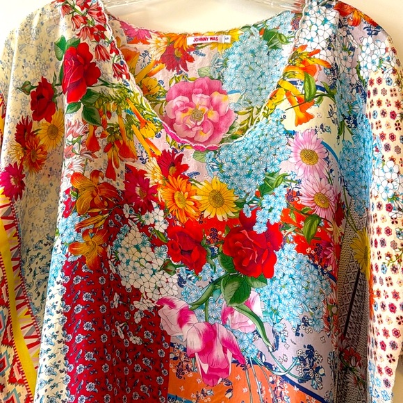 Johnny Was Silk Floral Luana Short Sleeve Tunic Blouse Top - Picture 5 of 16